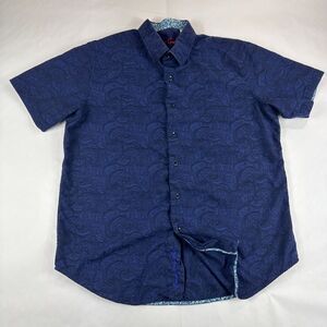 Robert Graham Classic Fit Paisley Shirt Men L Blue Short Sleeve Button Up Casual